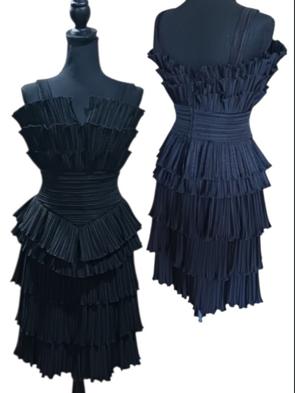 Louis Feraud Vintage Accordion Pleat Tiered Cocktail Dress